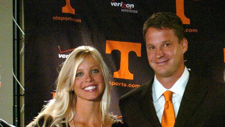 Football coach Lane Kiffin with his wife, Layla Kiffin.