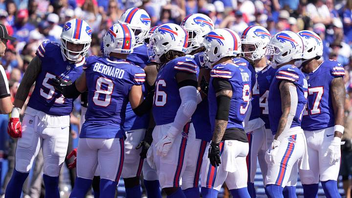 Buffalo Bills linebacker Terrel Bernard addresses the defensive line in the huddle. Buffalo Bills linebacker Terrel Bernard addresses the defensive line in the huddle.