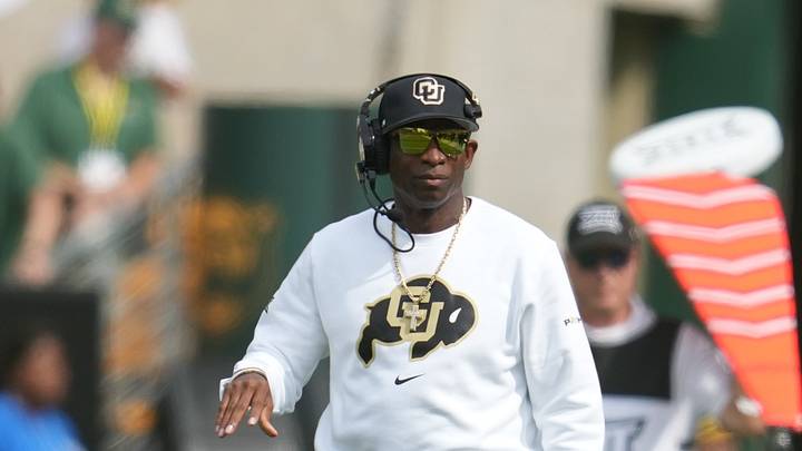 Sep 26, 2026; Waco, Texas, USA; Colorado Buffaloes head coach Deion Sanders reacts on the sideline during the first half against the Baylor Bears at McLane Stadium. Sep 26, 2026; Waco, Texas, USA; Colorado Buffaloes head coach Deion Sanders reacts on the sideline during the first half against the Baylor Bears at McLane Stadium.