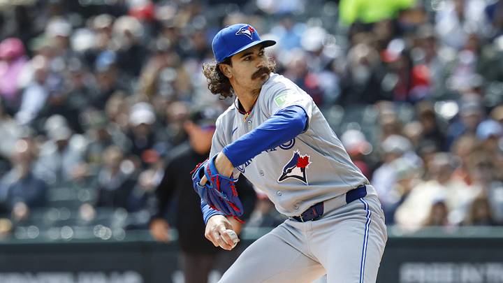 Apr 3, 2026; Chicago, Illinois, USA; Toronto Blue Jays starting pitcher Dylan Cease (84) delivers a pitch against the Chicago White Sox during the first inning at Rate Field. Mandatory Credit: Kamil Krzaczynski-Imagn Images