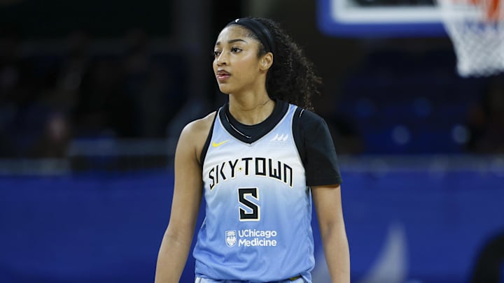 Chicago Sky forward Angel Reese (5) walks on the court on September 3, 2025 Chicago Sky forward Angel Reese (5) walks on the court on September 3, 2025