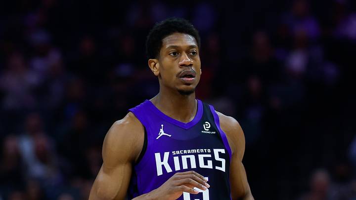 Feb 6, 2026; Sacramento, California, USA; Sacramento Kings forward De'Andre Hunter (15) reacts after scoring during the first quarter against the Los Angeles Clippers at Golden 1 Center. Mandatory Credit: Sergio Estrada-Imagn Images