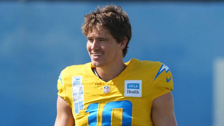 Aug 18, 2026; El Segundo, CA, USA; Los Angeles Chargers quarterback Justin Herbert (10) reacts during joint practice against the San Francisco 49ers at The Bolt. Mandatory Credit: Kirby Lee-Imagn Images