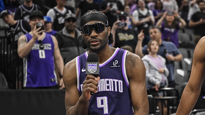 Mar 22, 2026; Sacramento, California, USA; Sacramento Kings forward Precious Achiuwa (9) and center Dylan Cardwell (32) after the Kings defeat the Brooklyn Nets during the fourth quarter at Golden 1 Center. Mandatory Credit: Justine Willard-Imagn Images