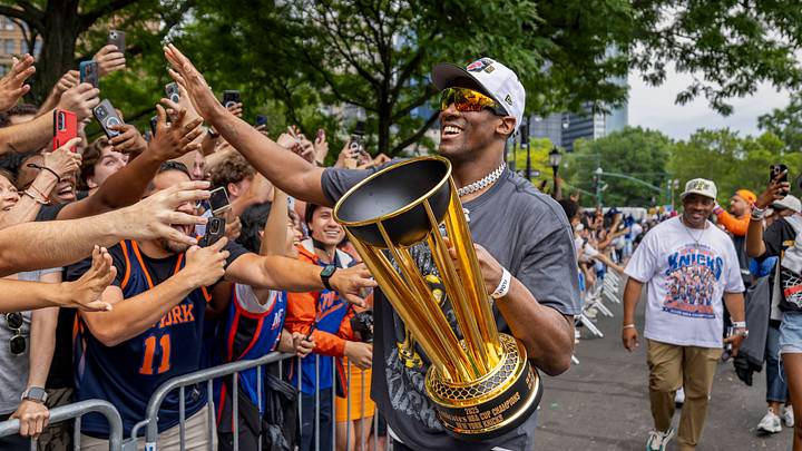 New York Knicks Championship Ticker Tape Parade Trey Jemison III 50 of the New York Knicks greets fans during the New York Knicks Championship ticker tape parade and victory rally celebrating winning the 2026 NBA Finals. New York Knicks Championship Ticker Tape Parade Trey Jemison III 50 of the New York Knicks greets fans during the New York Knicks Championship ticker tape parade and victory rally celebrating winning the 2026 NBA Finals.