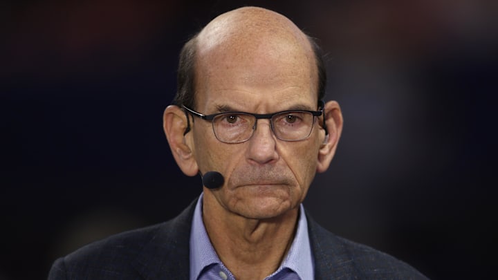 Dec 7, 2024; Atlanta, GA, USA; ESPN announcer Paul Finebaum before the 2024 SEC Championship game at Mercedes-Benz Stadium. Mandatory Credit: Brett Davis-Imagn Images