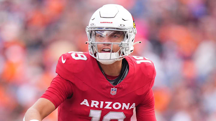 Aug 25, 2024; Denver, Colorado, USA; Arizona Cardinals quarterback Desmond Ridder (19) during the second half against the Denver Broncos at Empower Field at Mile High. Mandatory Credit: Ron Chenoy-Imagn Images Aug 25, 2024; Denver, Colorado, USA; Arizona Cardinals quarterback Desmond Ridder (19) during the second half against the Denver Broncos at Empower Field at Mile High. Mandatory Credit: Ron Chenoy-Imagn Images
