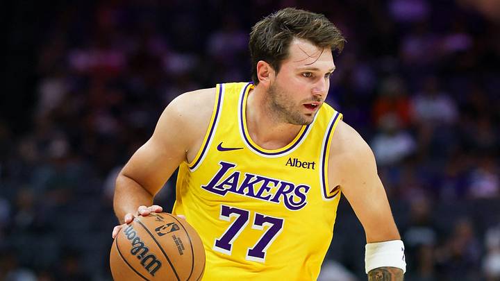 Oct 5, 2026; Sacramento, California, USA;  Los Angeles Lakers guard Luka Doncic (77) drives with the ball against the Sacramento Kings during the first quarter at Golden 1 Center.  Mandatory Credit: Sergio Estrada-Imagn Images