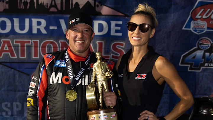Shown here in 2023, Tony Stewart (left) and Leah Pruett welcomed their first child, a son named Dominic James Stewart into the world this weekend.