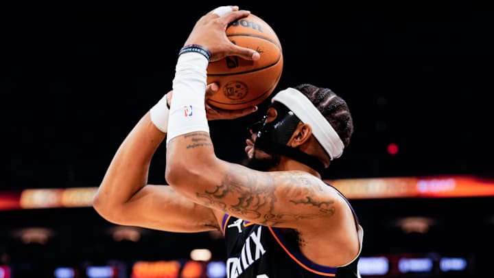 Feb 10, 2026; Phoenix, Arizona, USA; Phoenix Suns guard Jordan Goodwin (23) shoots in the first half of the game against the Dallas Mavericks at Mortgage Matchup Center. Mandatory Credit: Arianna Grainey-Imagn Images Feb 10, 2026; Phoenix, Arizona, USA; Phoenix Suns guard Jordan Goodwin (23) shoots in the first half of the game against the Dallas Mavericks at Mortgage Matchup Center. Mandatory Credit: Arianna Grainey-Imagn Images