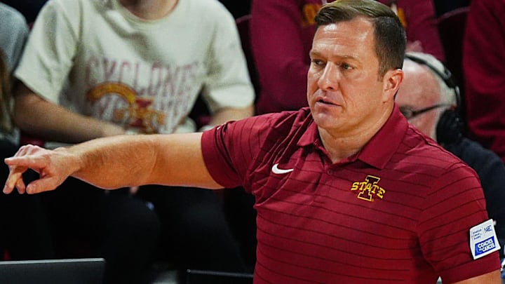 Iowa State Cyclones men's basketball head coach T.J. Otzelberger calls a play during the first half against Colorado in the Big-12 men’s basketball on Jan. 29, 2026, at Hilton Coliseum in Ames, Iowa.