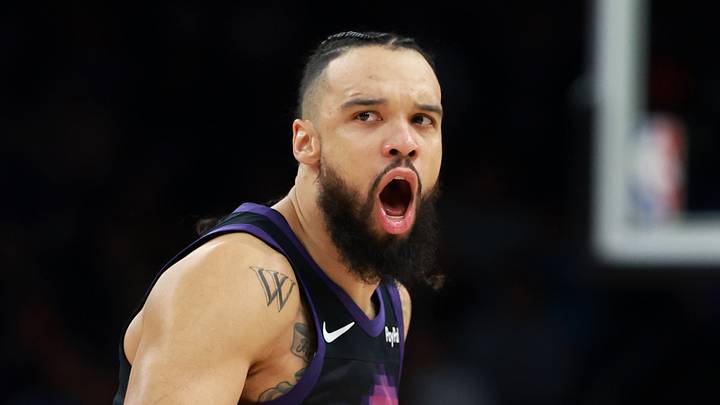 Phoenix, Arizona, USA; Phoenix Suns forward Dillon Brooks (3) reacts against the New York Knicks at Mortgage Matchup Center on Jan 9, 2026. Phoenix, Arizona, USA; Phoenix Suns forward Dillon Brooks (3) reacts against the New York Knicks at Mortgage Matchup Center on Jan 9, 2026.