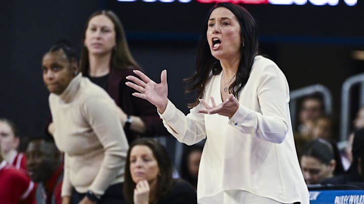 Nebraska head coach Amy Williams during the first half against the UCLA Bruins at Pauley Pavilion.