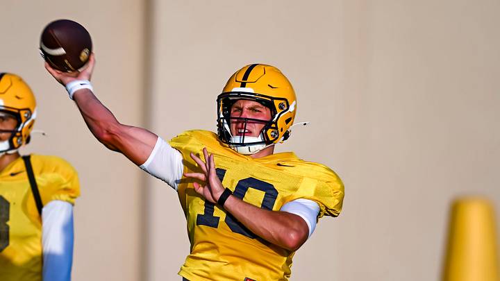 Quarterback Sam Leavitt during LSU Football practice. Quarterback Sam Leavitt during LSU Football practice.