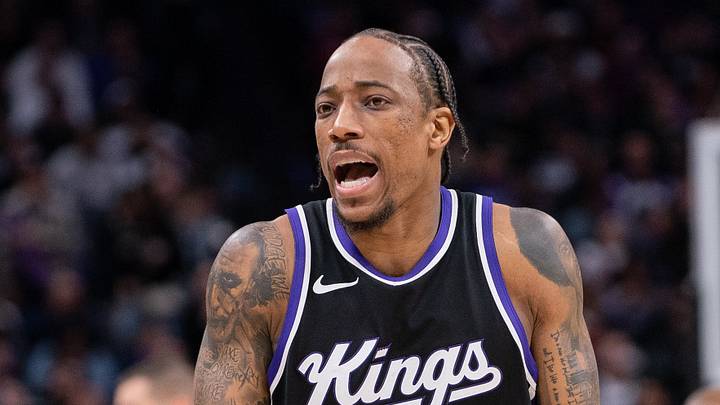 Mar 7, 2025; Sacramento, California, USA; Sacramento Kings forward DeMar DeRozan (10) reacts to a call during the fourth quarter of the game against the San Antonio Spurs at Golden 1 Center. Mandatory Credit: Ed Szczepanski-Imagn Images Mar 7, 2025; Sacramento, California, USA; Sacramento Kings forward DeMar DeRozan (10) reacts to a call during the fourth quarter of the game against the San Antonio Spurs at Golden 1 Center. Mandatory Credit: Ed Szczepanski-Imagn Images