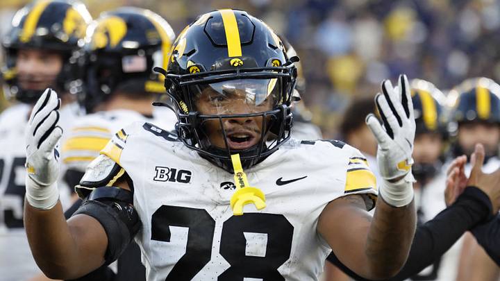 Sep 26, 2026; Ann Arbor, Michigan, USA; Iowa Hawkeyes running back Kamari Moulton (28) reacts after the game against the Michigan Wolverines at Michigan Stadium. Mandatory Credit: Rick Osentoski-Imagn Images Sep 26, 2026; Ann Arbor, Michigan, USA; Iowa Hawkeyes running back Kamari Moulton (28) reacts after the game against the Michigan Wolverines at Michigan Stadium. Mandatory Credit: Rick Osentoski-Imagn Images