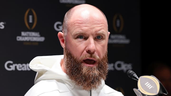 Jan 17, 2026; Miami Gardens, FL, USA; Miami Hurricanes defensive coordinator Corey Hetherman during media day for the 2025 College Football Playoff National Championship at Miami Beach Convention Center. Mandatory Credit: Sam Navarro-Imagn Images