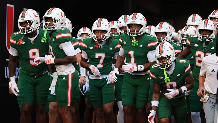 Sep 26, 2026; Miami Gardens, Florida, USA; Miami Hurricanes wide receiver Malachi Toney (1) leads his teammates onto the field before the game against the Central Michigan Chippewas at Hard Rock Stadium. Mandatory Credit: Sam Navarro-Imagn Images Sep 26, 2026; Miami Gardens, Florida, USA; Miami Hurricanes wide receiver Malachi Toney (1) leads his teammates onto the field before the game against the Central Michigan Chippewas at Hard Rock Stadium. Mandatory Credit: Sam Navarro-Imagn Images