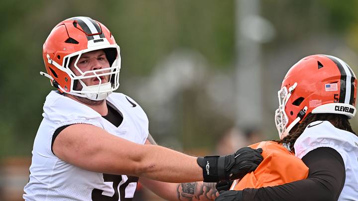 May 8, 2026; Berea, OH, USA; Cleveland Browns tackle Austin Barber (58) during rookie minicamp at CrossCountry Mortgage Campus. Mandatory Credit: Ken Blaze-Imagn Images May 8, 2026; Berea, OH, USA; Cleveland Browns tackle Austin Barber (58) during rookie minicamp at CrossCountry Mortgage Campus. Mandatory Credit: Ken Blaze-Imagn Images