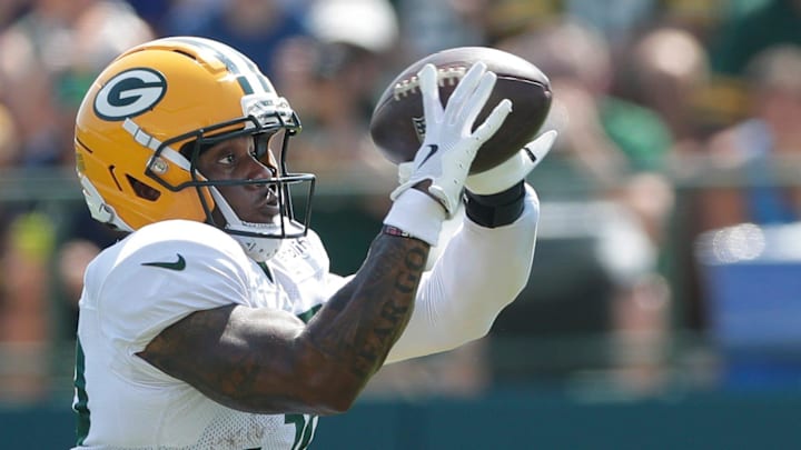 Green Bay Packers MarShawn Lloyd (32) participates in drills during training camp on July 28.