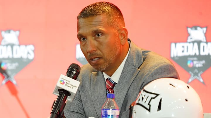 Jul 8, 2025; Frisco, TX, USA; Iowa State head coach Matt Campbell addresses the media during 2025 Big 12 Football Media Days at The Star. Mandatory Credit: Raymond Carlin III-Imagn Images