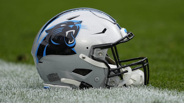 Carolina Panthers helmet before a game against the Green Bay Packers 
