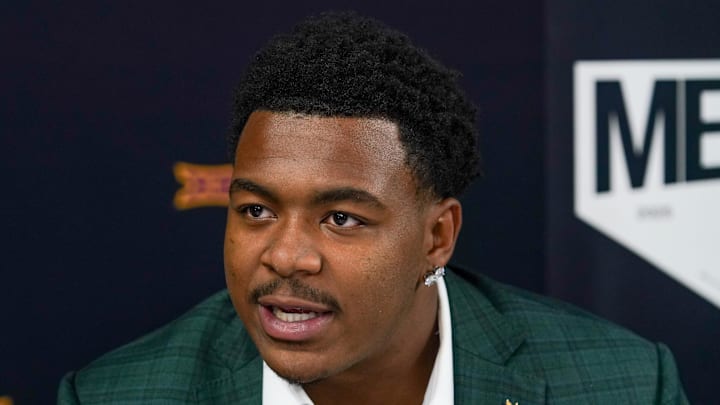 Jul 8, 2025; Frisco, TX, USA; Arizona State defensive lineman C.J. Fite answers questions from the media during 2025 Big 12 Football Media Days at The Star. Mandatory Credit: Raymond Carlin III-Imagn Images