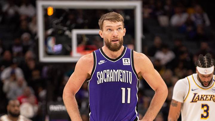 Dec 21, 2024; Sacramento, California, USA; Sacramento Kings forward Domantas Sabonis (11) looks on after being called for a foul during the third quarter at Golden 1 Center. Dec 21, 2024; Sacramento, California, USA; Sacramento Kings forward Domantas Sabonis (11) looks on after being called for a foul during the third quarter at Golden 1 Center.