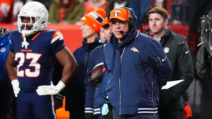 Dec 2, 2024; Denver, Colorado, USA; Denver Broncos head coach Sean Payton on the sidelines during the third quarter against the Cleveland Browns at Empower Field at Mile High. Dec 2, 2024; Denver, Colorado, USA; Denver Broncos head coach Sean Payton on the sidelines during the third quarter against the Cleveland Browns at Empower Field at Mile High.