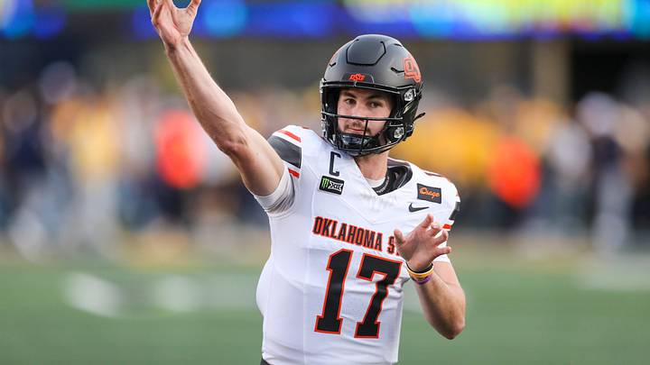 Sep 26, 2026; Morgantown, West Virginia, USA; Oklahoma State Cowboys quarterback Drew Mestemaker (17) warms up prior to their game West Virginia Mountaineers at Milan Puskar Stadium. Mandatory Credit: Ben Queen-Imagn Images Sep 26, 2026; Morgantown, West Virginia, USA; Oklahoma State Cowboys quarterback Drew Mestemaker (17) warms up prior to their game West Virginia Mountaineers at Milan Puskar Stadium. Mandatory Credit: Ben Queen-Imagn Images