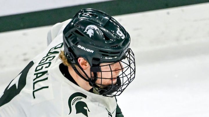 Michigan State's Matt Basgall moves the puck against Minnesota during the first period on Saturday, Jan. 25, 2025, at Munn Arena in East Lansing.