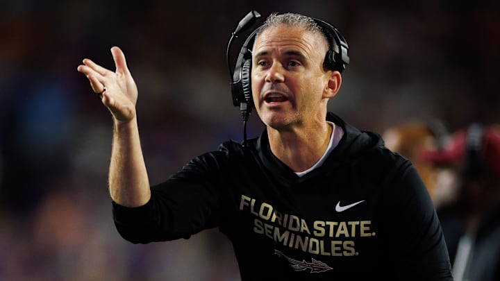 Nov 29, 2025; Gainesville, Florida, USA; Florida State Seminoles head coach Mike Norvell gestures against the Florida Gators during the second half at Ben Hill Griffin Stadium. Mandatory Credit: Matt Pendleton-Imagn Images Nov 29, 2025; Gainesville, Florida, USA; Florida State Seminoles head coach Mike Norvell gestures against the Florida Gators during the second half at Ben Hill Griffin Stadium. Mandatory Credit: Matt Pendleton-Imagn Images