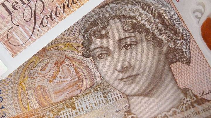 A British £10 note featuring the portrait of author Jane Austen. A British £10 note featuring the portrait of author Jane Austen.