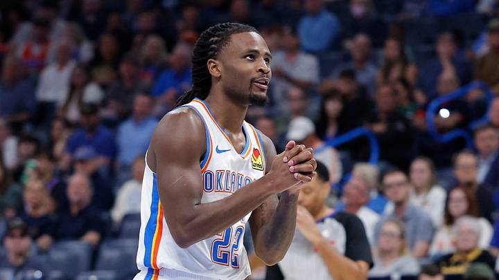Mar 30, 2026; Oklahoma City, Oklahoma, USA; Oklahoma City Thunder guard Cason Wallace (22) reacts after a play against the Detroit Pistons during overtime at Paycom Center. Mandatory Credit: Alonzo Adams-Imagn Images Mar 30, 2026; Oklahoma City, Oklahoma, USA; Oklahoma City Thunder guard Cason Wallace (22) reacts after a play against the Detroit Pistons during overtime at Paycom Center. Mandatory Credit: Alonzo Adams-Imagn Images
