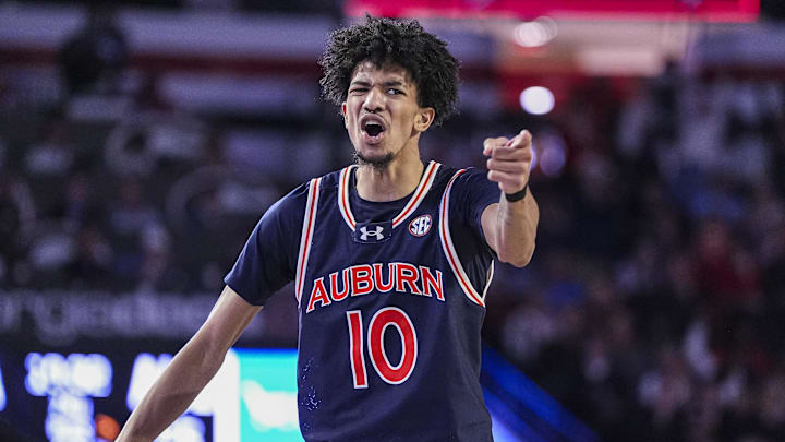 Auburn Tigers guard Chad Baker-Mazara reacts after scoring a three-point basket against the Georgia Bulldogs. Auburn Tigers guard Chad Baker-Mazara reacts after scoring a three-point basket against the Georgia Bulldogs.