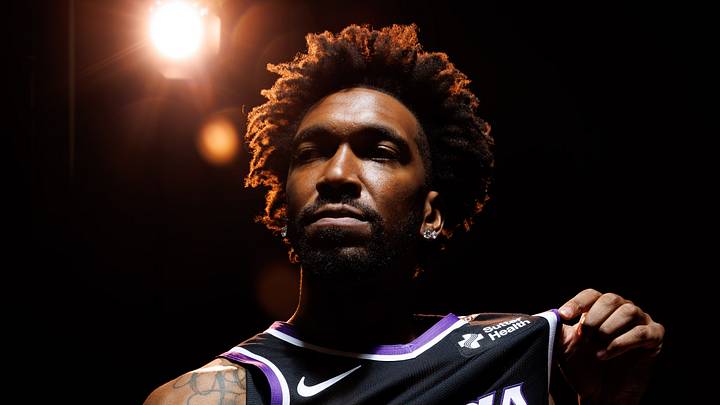 Sep 28, 2026; Sacramento, CA, USA;  Sacramento Kings guard Malik Monk (0) during media day at Golden 1 Center.  Mandatory Credit: Sergio Estrada-Imagn Images