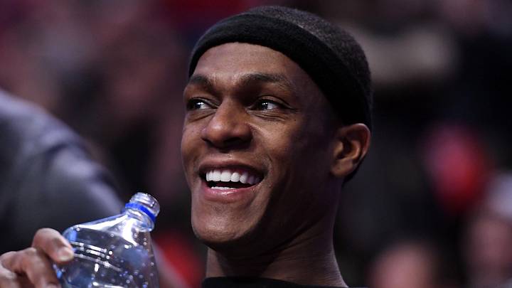 Apr 12, 2017; Chicago, IL, USA; Chicago Bulls guard Rajon Rondo (9) reacts during the second half against the Brooklyn Nets at the United Center. Chicago defeats Brooklyn 112-73. Mandatory Credit: Mike DiNovo-Imagn Images