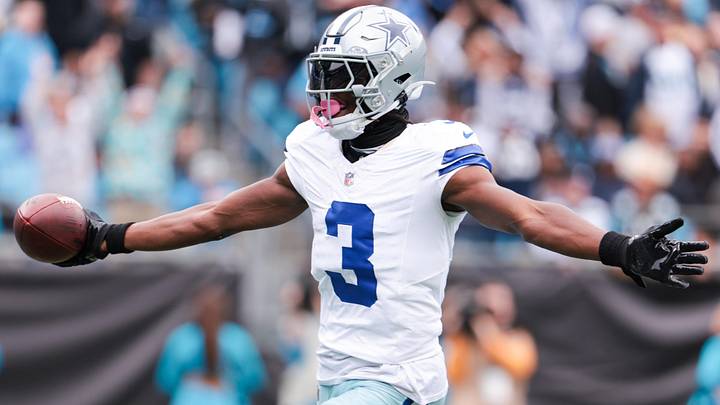 Dallas Cowboys wide receiver George Pickens celebrates a touchdown during the second half against the Carolina Panthers. Dallas Cowboys wide receiver George Pickens celebrates a touchdown during the second half against the Carolina Panthers.