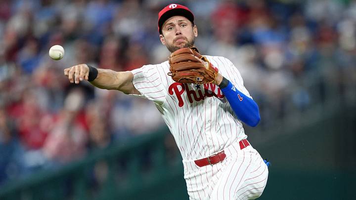 Jul 21, 2026; Philadelphia, Pennsylvania, USA; Philadelphia Phillies infielder Trea Turner (7) throws to first against the Los Angeles Dodgers in the first inning at Citizens Bank Park. Mandatory Credit: Kyle Ross-Imagn Images Jul 21, 2026; Philadelphia, Pennsylvania, USA; Philadelphia Phillies infielder Trea Turner (7) throws to first against the Los Angeles Dodgers in the first inning at Citizens Bank Park. Mandatory Credit: Kyle Ross-Imagn Images