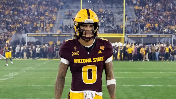 Nov 28, 2025; Tempe, Arizona, USA; Arizona State Sun Devils wide receiver Jordyn Tyson (0) against the Arizona Wildcats during the 99th Territorial Cup at Mountain America Stadium. Mandatory Credit: Mark J. Rebilas-Imagn Images Nov 28, 2025; Tempe, Arizona, USA; Arizona State Sun Devils wide receiver Jordyn Tyson (0) against the Arizona Wildcats during the 99th Territorial Cup at Mountain America Stadium. Mandatory Credit: Mark J. Rebilas-Imagn Images