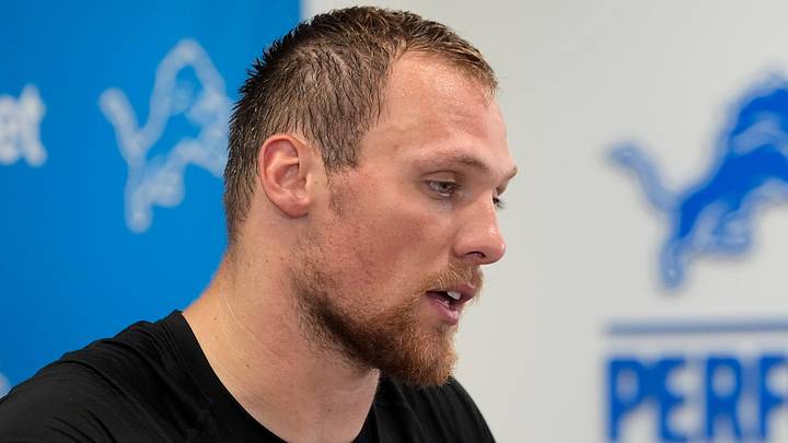 Detroit Lions linebacker Jack Campbell laughs and talks with the media during questions at a press conference Detroit Lions linebacker Jack Campbell laughs and talks with the media during questions at a press conference