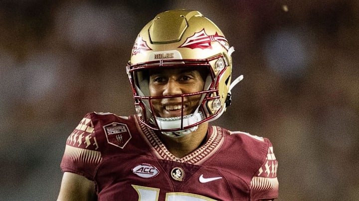 Florida State Seminoles quarterback Jordan Travis (13) smiles after securing a first down. The Florida State Seminoles defeated the Boston College Eagles 44-14 at Doak Campbell Stadium on Saturday, Sept. 24, 2022.

Fsu V Boston College Second029