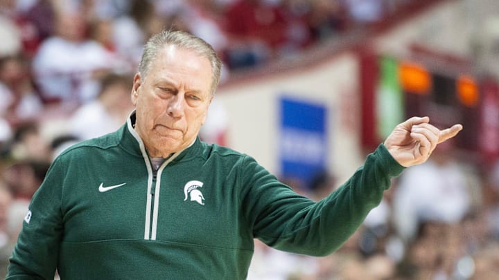 Michigan State Head Coach Tom Izzo during the Indiana versus Michigan State men's basketball game at Simon Skjodt Assembly Hall on Sunday, March 1, 2026. Michigan State Head Coach Tom Izzo during the Indiana versus Michigan State men's basketball game at Simon Skjodt Assembly Hall on Sunday, March 1, 2026.
