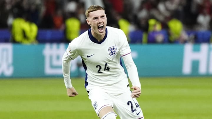 Cole Palmer celebrating his equalizer against Spain in the Euro 2024 Final 