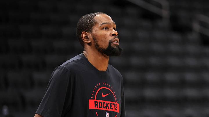 Apr 3, 2026; Houston, Texas, USA; Houston Rockets forward Kevin Durant (7) warms up prior to the game against the Utah Jazz at Toyota Center. Mandatory Credit: Erik Williams-Imagn Images