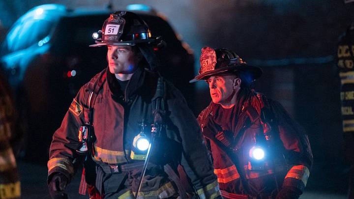 CHICAGO FIRE -- "Post-Mortem" Episode 13018 -- Pictured: (l-r) Michael Bradway As Jack Damon, David Eigenberg as Christopher Herrmann 