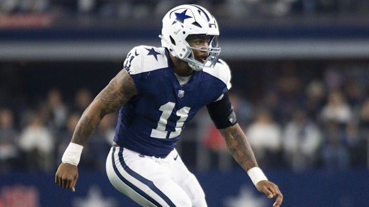 Nov 24, 2022; Arlington, Texas, USA; Dallas Cowboys linebacker Micah Parsons (11) in action during the game between the Dallas Cowboys and the New York Giants at AT&T Stadium. Mandatory Credit: Jerome Miron-Imagn Images