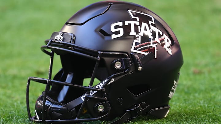 Jan 2, 2021; Glendale, AZ, USA; Detailed view of an Iowa State Cyclones helmet during the Fiesta Bowl at State Farm Stadium.