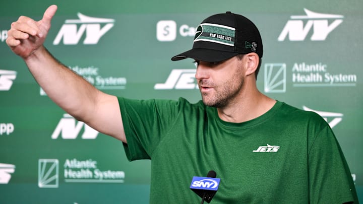 Former New York Jets offensive coordinator Tanner Engstrand speaks at a press conference during minicamp Former New York Jets offensive coordinator Tanner Engstrand speaks at a press conference during minicamp