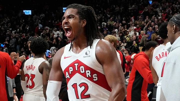 Dec 29, 2025; Toronto, Ontario, CAN; Toronto Raptors forward Collin Murray-Boyles (12) reacts after a win over the Orlando Magic at Scotiabank Arena. Mandatory Credit: John E. Sokolowski-Imagn Images Dec 29, 2025; Toronto, Ontario, CAN; Toronto Raptors forward Collin Murray-Boyles (12) reacts after a win over the Orlando Magic at Scotiabank Arena. Mandatory Credit: John E. Sokolowski-Imagn Images
